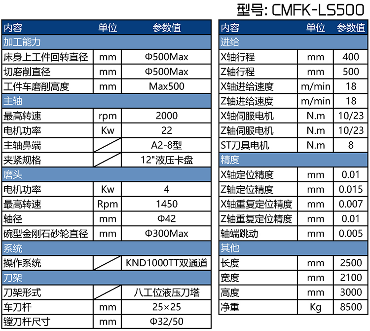 CMFK-LS500刹車盤磨床參數表